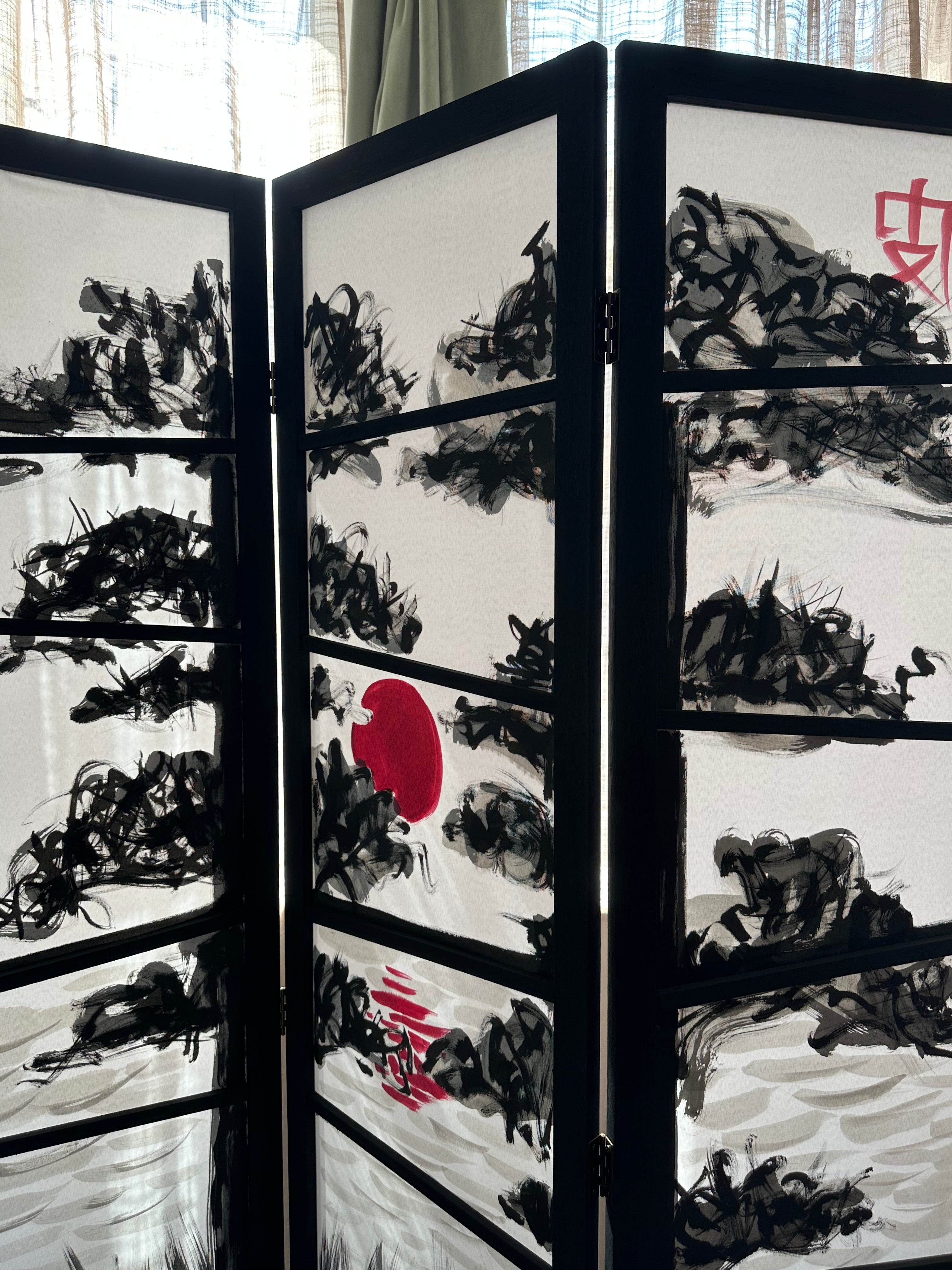 Hand-painted Room Divider Screen